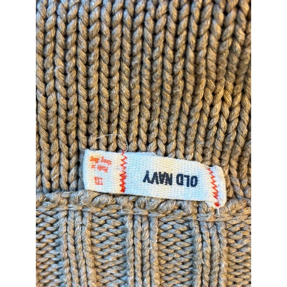 Old Navy Tan‎ Beige Cable Knit Full Zip Mock Neck Chunky Sweater  Womens M